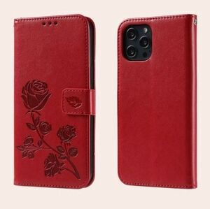 Fitted iPhone Wallet Case For iPhone 14 Red Floral Lightweight Case New